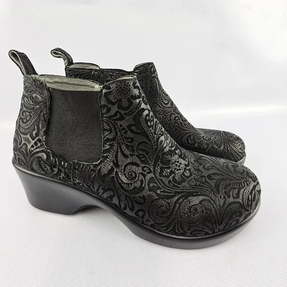 Alegria Ever Black Embossed Paisley Boots (Eve-431) Sz 38