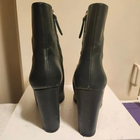 Alias Mae &quot;Blair&quot; Forest Green Leather Chunk Heeled Boots sz.8/38 MSRP$260