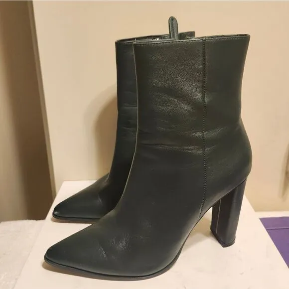 Alias Mae &quot;Blair&quot; Forest Green Leather Chunk Heeled Boots sz.8/38 MSRP$260