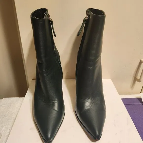 Alias Mae &quot;Blair&quot; Forest Green Leather Chunk Heeled Boots sz.8/38 MSRP$260