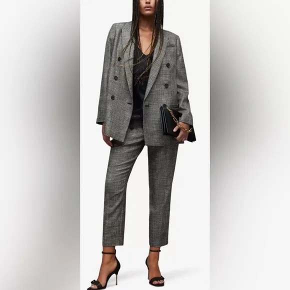 ALLSAINTS Astrid Checked Glittered Woven Blazer, Size 4