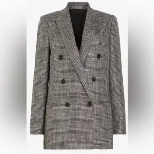 ALLSAINTS Astrid Checked Glittered Woven Blazer, Size 4