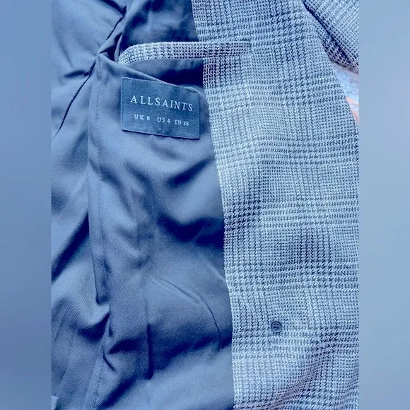ALLSAINTS Astrid Checked Glittered Woven Blazer, Size 4