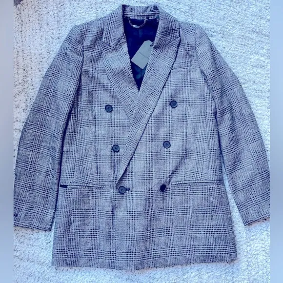 ALLSAINTS Astrid Checked Glittered Woven Blazer, Size 4