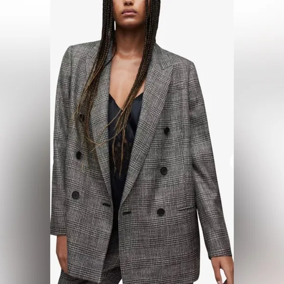 ALLSAINTS Astrid Checked Glittered Woven Blazer, Size 4