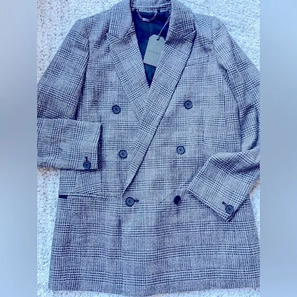 ALLSAINTS Astrid Checked Glittered Woven Blazer, Size 4
