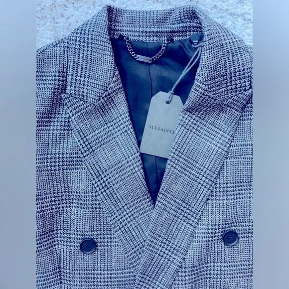 ALLSAINTS Astrid Checked Glittered Woven Blazer, Size 4