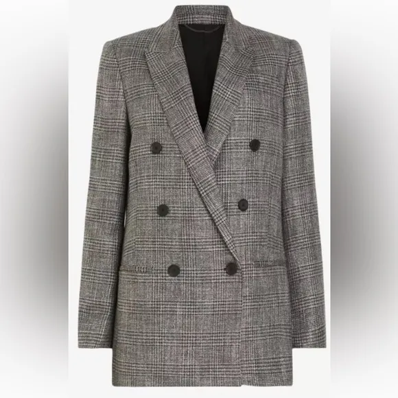 ALLSAINTS Astrid Checked Glittered Woven Blazer, Size 4