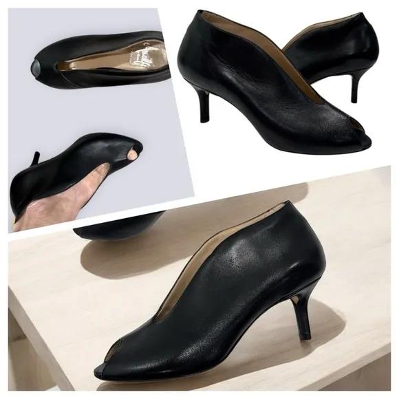 Amalfi by Rangoni Leather Black Dress Booties Heels shoes size 6 M made in Italy