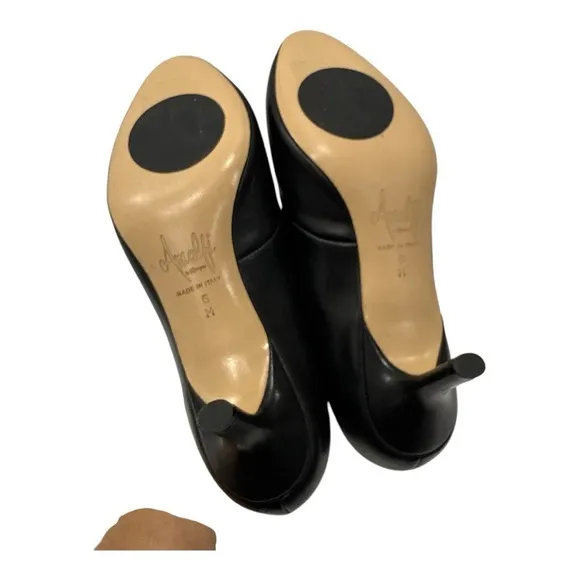 Amalfi by Rangoni Leather Black Dress Booties Heels shoes size 6 M made in Italy