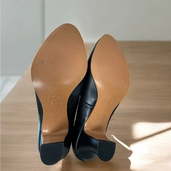 American Duchess Black Leather Kitten Heel Pumps Sz 10.5 Geometric Cutouts
