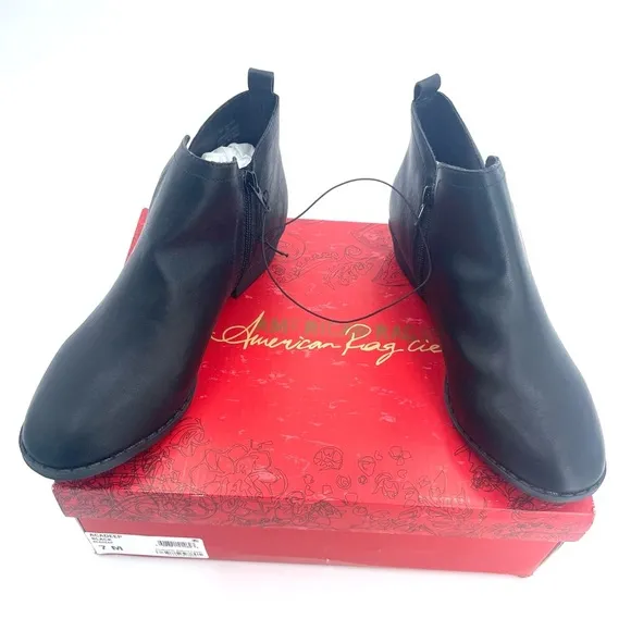 American Rag Womens Cadee Almond Toe Ankle Black PU Leather Boots Size 7M