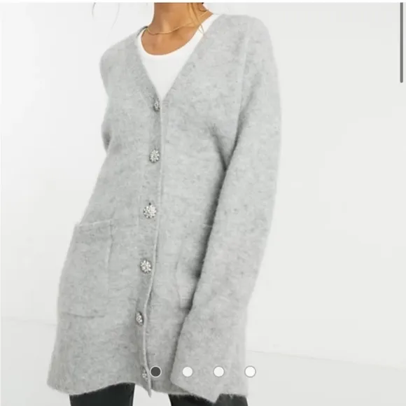 &amp; Other Stories Diamanté Jewel Button Alpaca Blend Long Cardigan Sweater