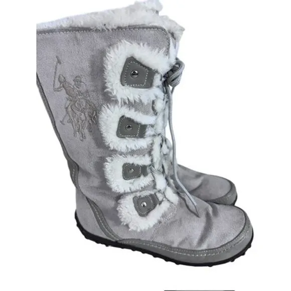 &quot;U.S. POLO&quot; Women's Faux Suede &amp; Faux Fur Lined Lace Up Gray Boots Size 9.5