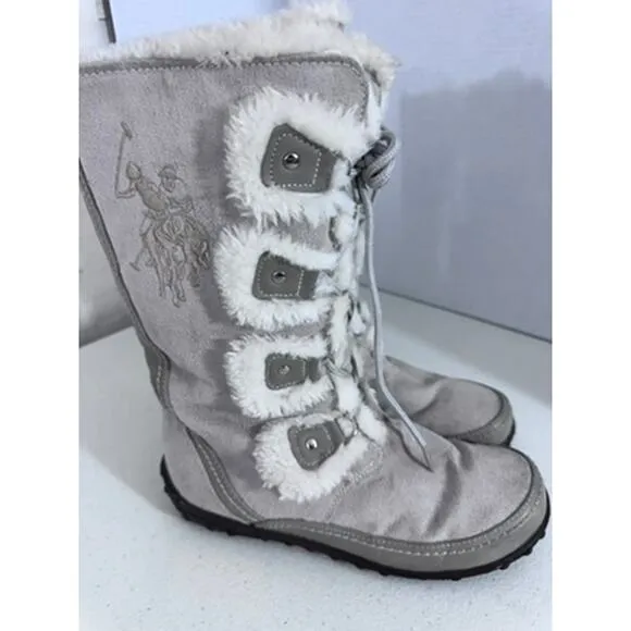 &quot;U.S. POLO&quot; Women's Faux Suede &amp; Faux Fur Lined Lace Up Gray Boots Size 9.5