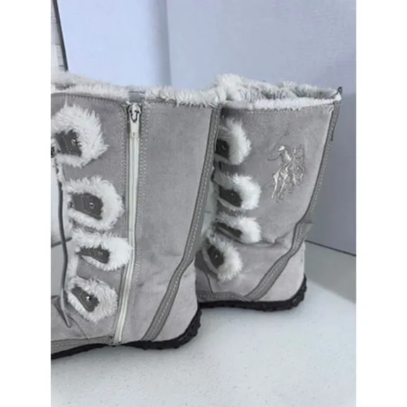 &quot;U.S. POLO&quot; Women's Faux Suede &amp; Faux Fur Lined Lace Up Gray Boots Size 9.5