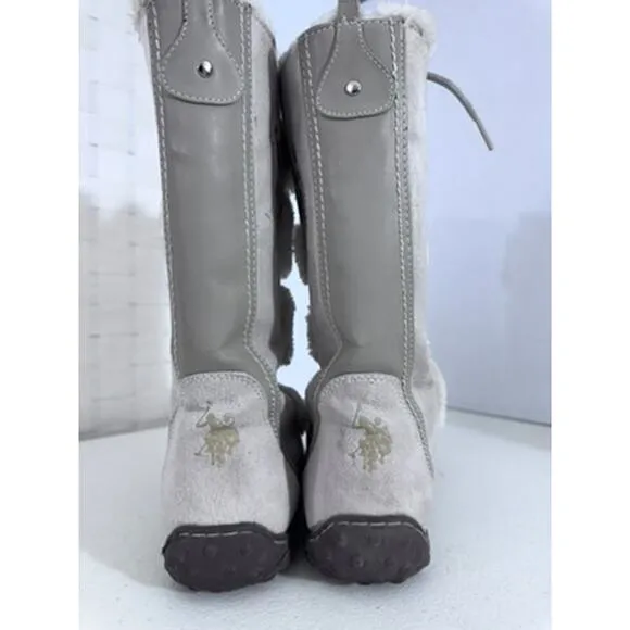 &quot;U.S. POLO&quot; Women's Faux Suede &amp; Faux Fur Lined Lace Up Gray Boots Size 9.5