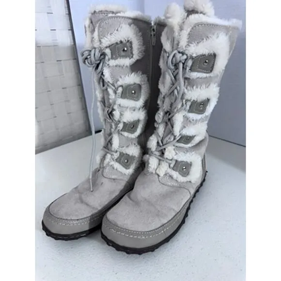 &quot;U.S. POLO&quot; Women's Faux Suede &amp; Faux Fur Lined Lace Up Gray Boots Size 9.5