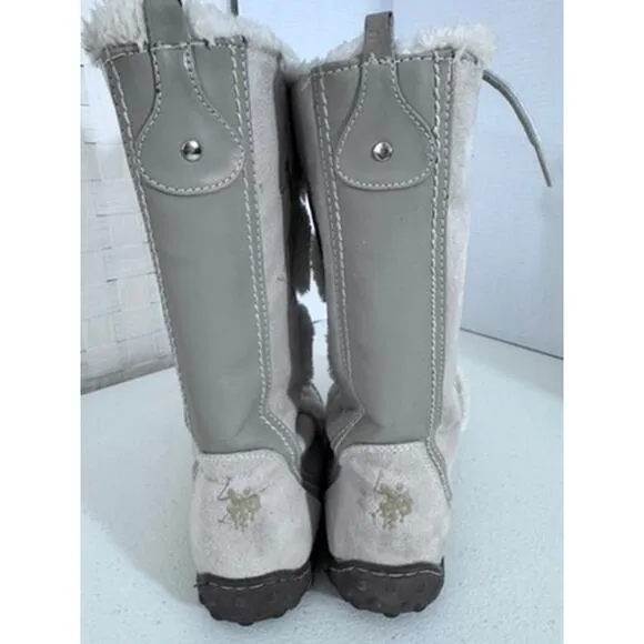 &quot;U.S. POLO&quot; Women's Faux Suede &amp; Faux Fur Lined Lace Up Gray Boots Size 9.5