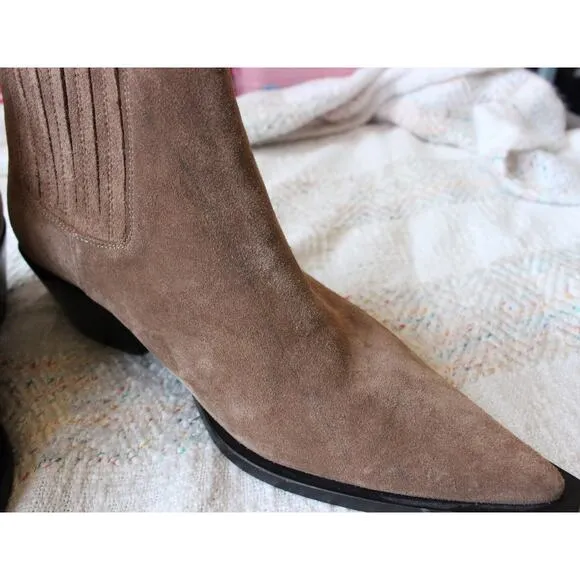 Anine Bing Brown Roy Suede Western Chelsea Boots Size 40