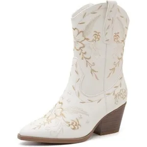 Anjofemme ABoot Women White Polyurethane Embroidered Round-toe