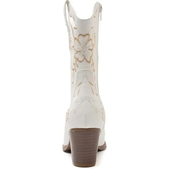 Anjofemme ABoot Women White Polyurethane Embroidered Round-toe
