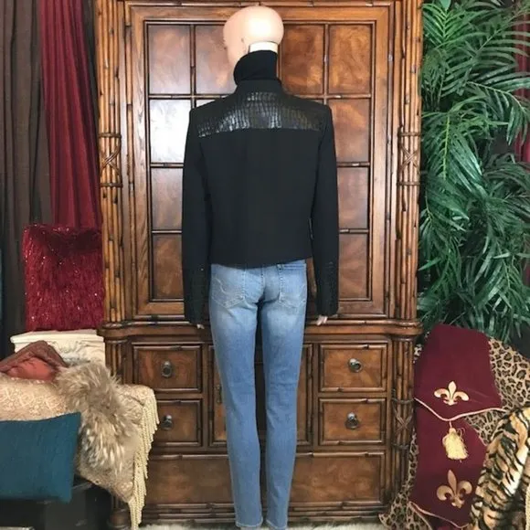 Anne Klein Paris Stroll Croc Embossed Faux Leather Zip Front Jacket