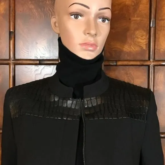 Anne Klein Paris Stroll Croc Embossed Faux Leather Zip Front Jacket