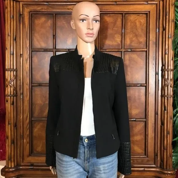 Anne Klein Paris Stroll Croc Embossed Faux Leather Zip Front Jacket