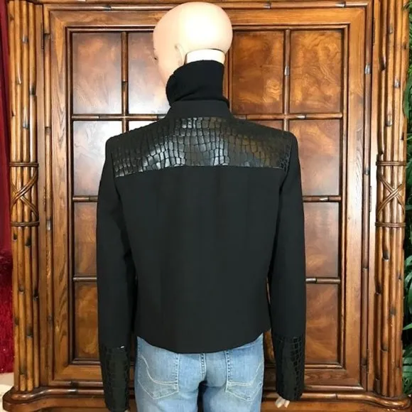 Anne Klein Paris Stroll Croc Embossed Faux Leather Zip Front Jacket