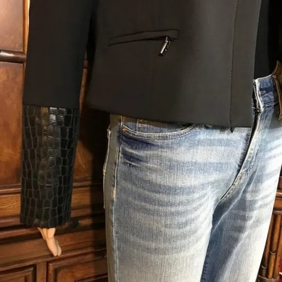 Anne Klein Paris Stroll Croc Embossed Faux Leather Zip Front Jacket