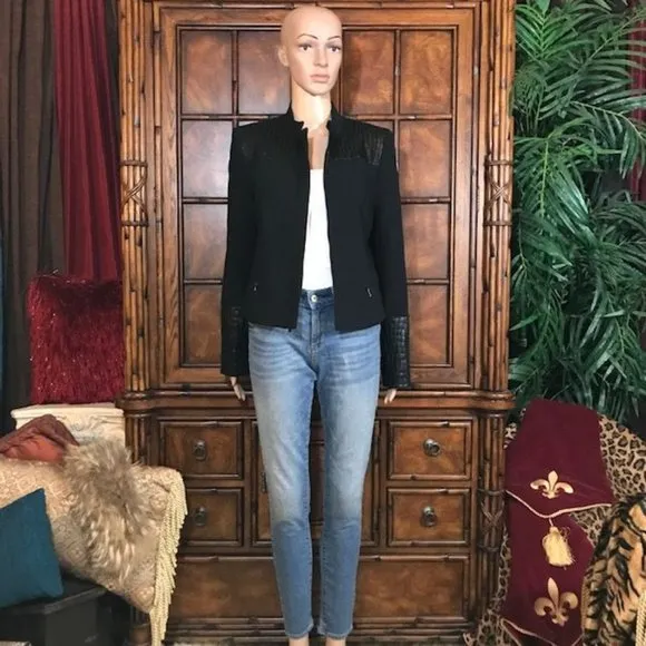 Anne Klein Paris Stroll Croc Embossed Faux Leather Zip Front Jacket