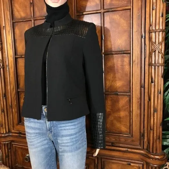 Anne Klein Paris Stroll Croc Embossed Faux Leather Zip Front Jacket