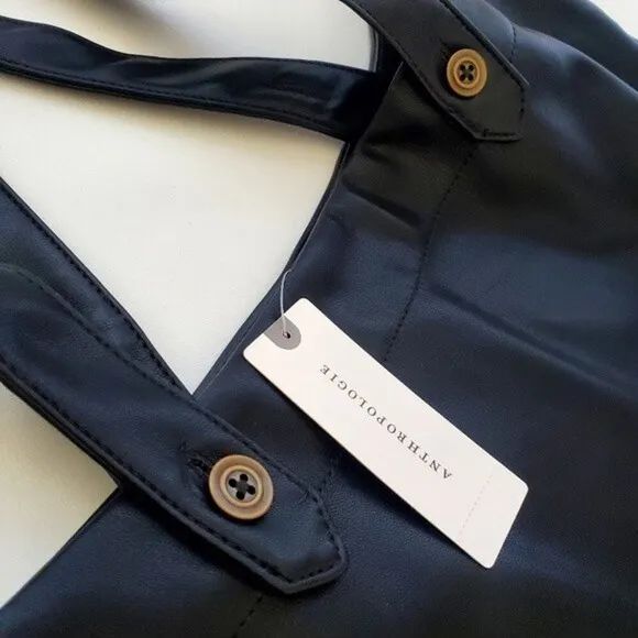 Anthropologie Black Faux Leather Goth Pinafore Skirt with Straps NWT