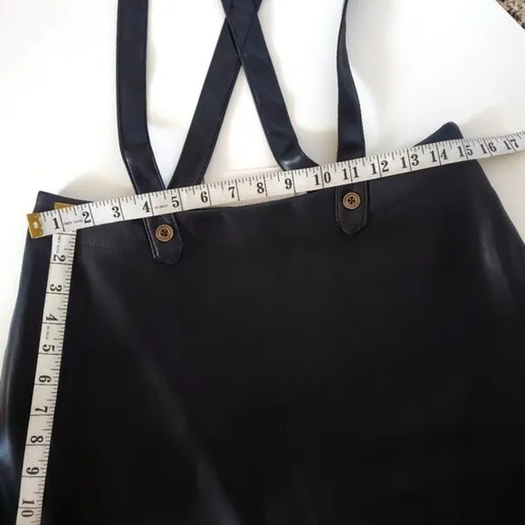 Anthropologie Black Faux Leather Goth Pinafore Skirt with Straps NWT