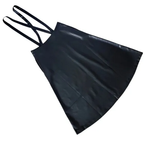 Anthropologie Black Faux Leather Goth Pinafore Skirt with Straps NWT
