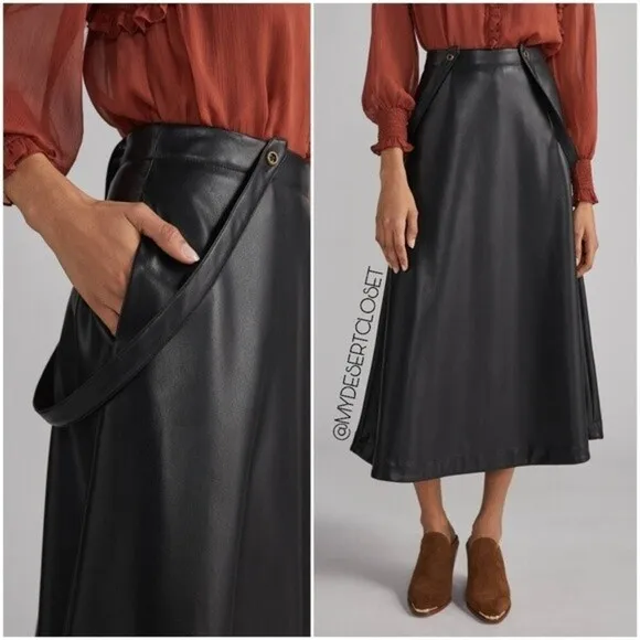 Anthropologie Black Faux Leather Goth Pinafore Skirt with Straps NWT