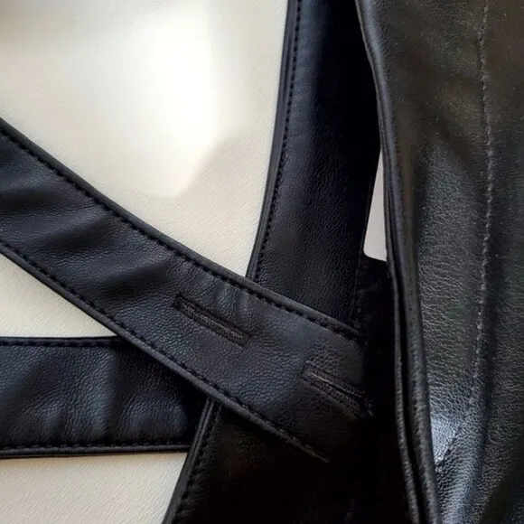 Anthropologie Black Faux Leather Goth Pinafore Skirt with Straps NWT