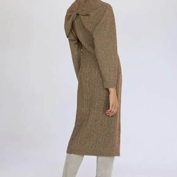 Anthropologie Current Air M NWT Cable-Knit Midi Sweater Dress 2 Piece Set Cedar
