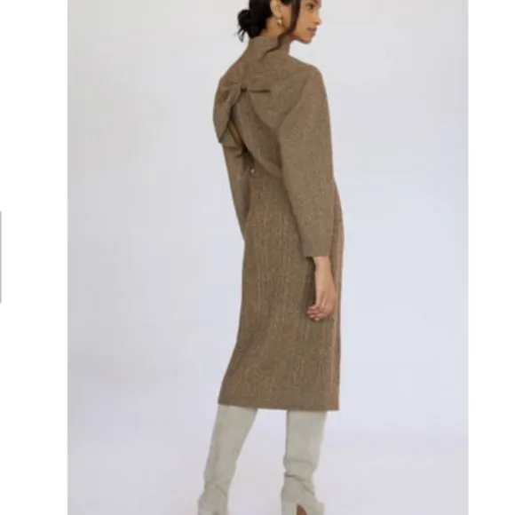 Anthropologie Current Air M NWT Cable-Knit Midi Sweater Dress 2 Piece Set Cedar