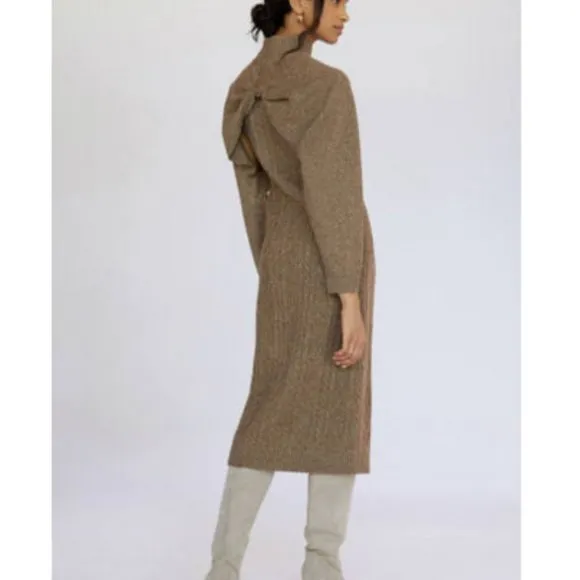 Anthropologie Current Air XS NWT Cable-Knit Midi Sweater Dress 2 Piece Set Cedar