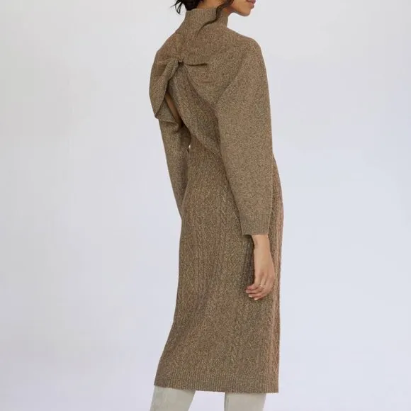 Anthropologie Current Air XS NWT Cable-Knit Midi Sweater Dress 2 Piece Set Cedar