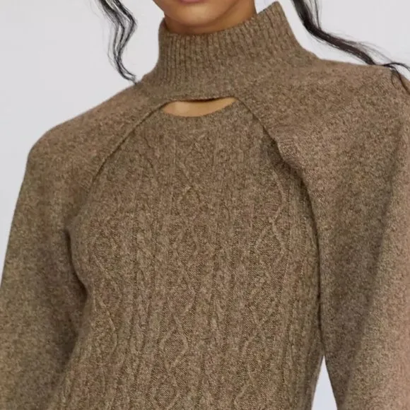 Anthropologie Current Air XS NWT Cable-Knit Midi Sweater Dress 2 Piece Set Cedar