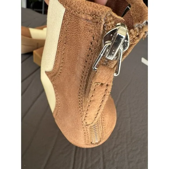 Anthropologie Dolce Vita Noraya Nude Camel Leather Heeled Ankle Boots Size 8.5