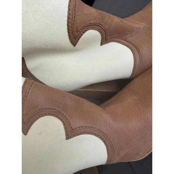 Anthropologie Dolce Vita Noraya Nude Camel Leather Heeled Ankle Boots Size 8.5
