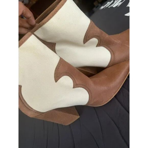 Anthropologie Dolce Vita Noraya Nude Camel Leather Heeled Ankle Boots Size 8.5