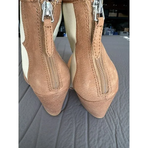 Anthropologie Dolce Vita Noraya Nude Camel Leather Heeled Ankle Boots Size 8.5
