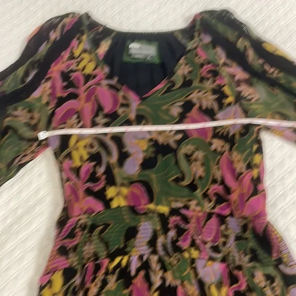 Anthropologie Genevieve Lace Mini Dress black long sleeve floral gauze S SP