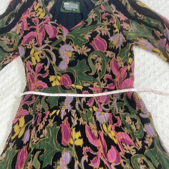 Anthropologie Genevieve Lace Mini Dress black long sleeve floral gauze S SP