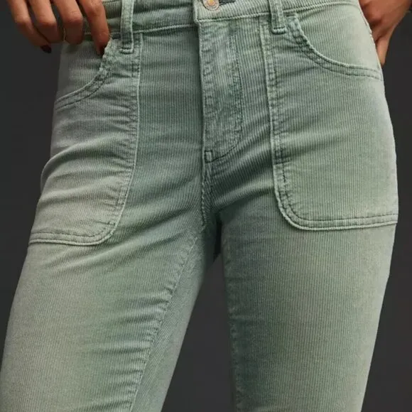 Anthropologie Pilcro Icon LowRise Corduroy Chop Pocket Flare Jeans Black Sz 34